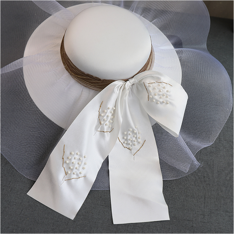 French Entry Lux Wedding Hat 2020 New Super Fairy White Satin Elegant Wedding Hat