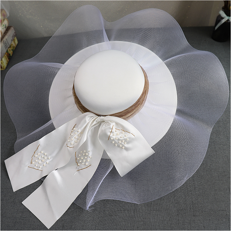 French Entry Lux Wedding Hat 2020 New Super Fairy White Satin Elegant Wedding Hat