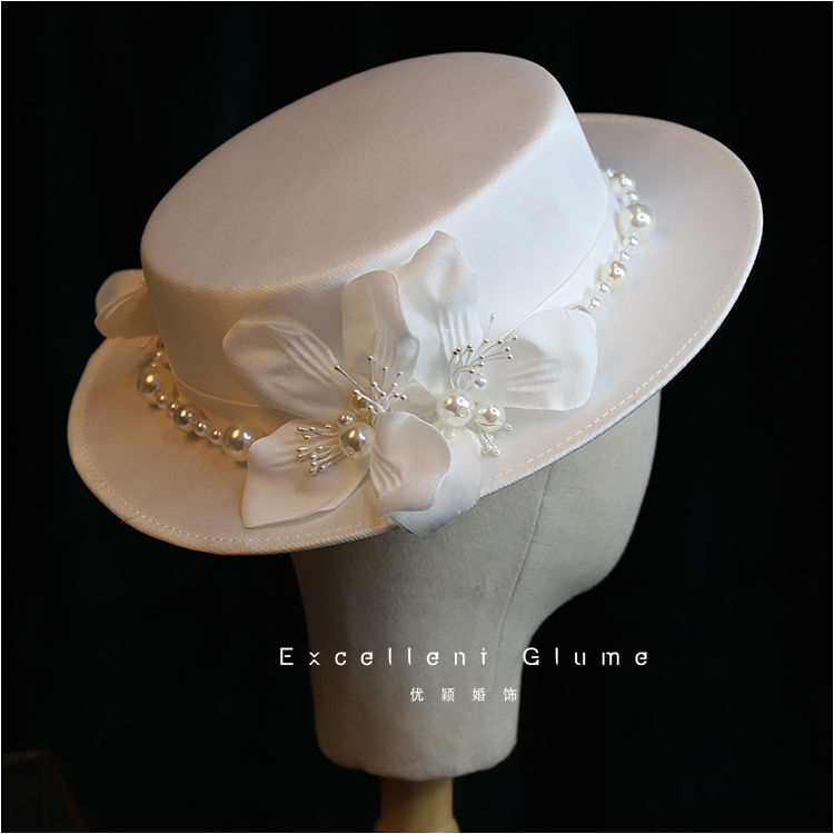 French Entry Lux Wedding Hat 2020 New Super Fairy White Satin Elegant Wedding Hat