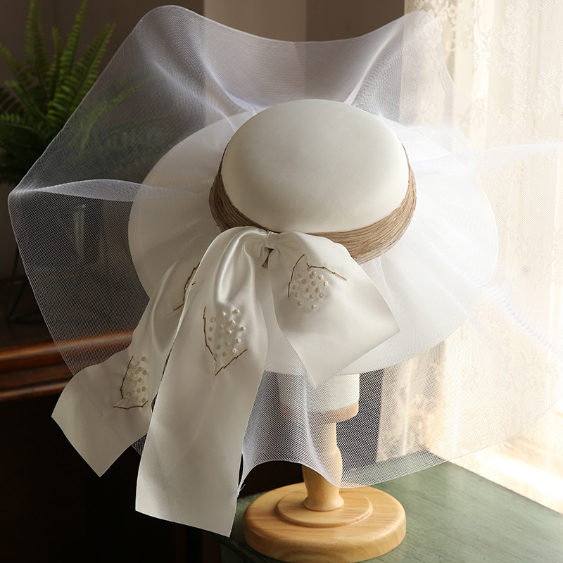 French Entry Lux Wedding Hat 2020 New Super Fairy White Satin Elegant Wedding Hat