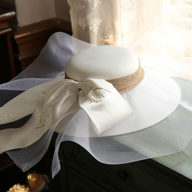 French Entry Lux Wedding Hat 2020 New Super Fairy White Satin Elegant Wedding Hat