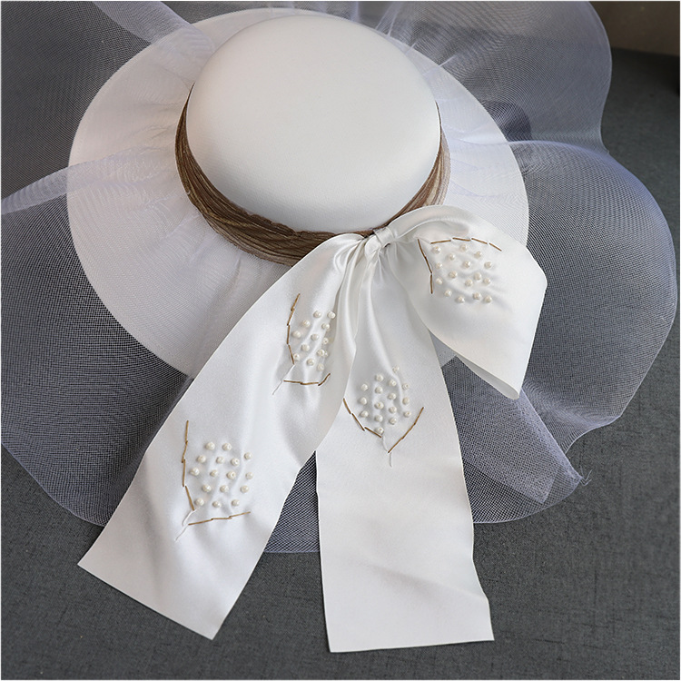 French Entry Lux Wedding Hat 2020 New Super Fairy White Satin Elegant Dress Wedding Hat