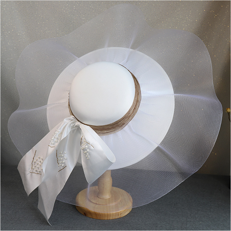 French Entry Lux Wedding Hat 2020 New Super Fairy White Satin Elegant Dress Wedding Hat