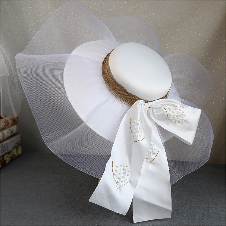 French Entry Lux Wedding Hat 2020 New Super Fairy White Satin Elegant Dress Wedding Hat