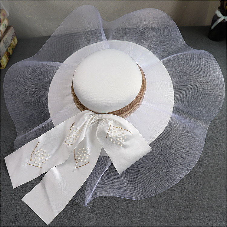 French Entry Lux Wedding Hat 2020 New Super Fairy White Satin Elegant Dress Wedding Hat