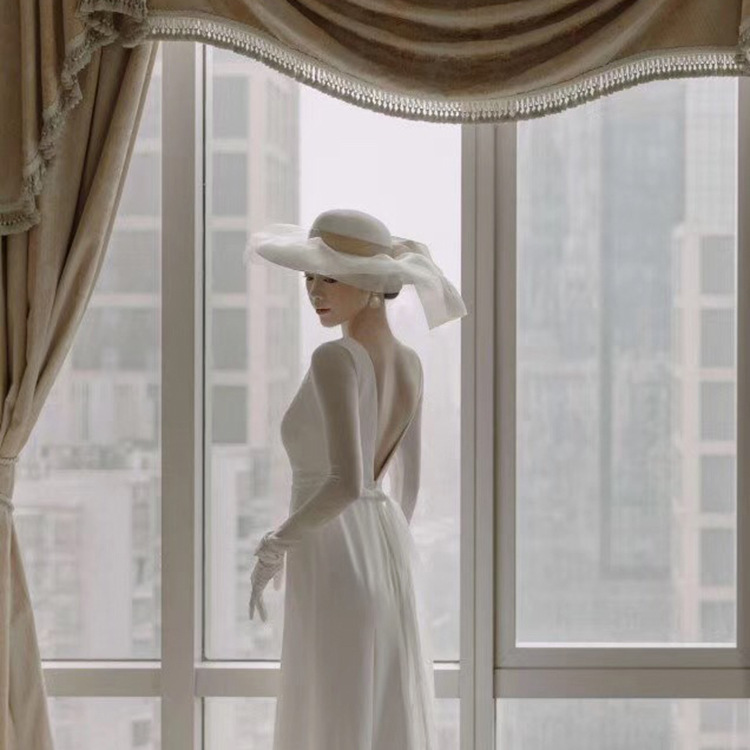 French Entry Lux Wedding Hat 2020 New Super Fairy White Satin Elegant Dress Wedding Hat