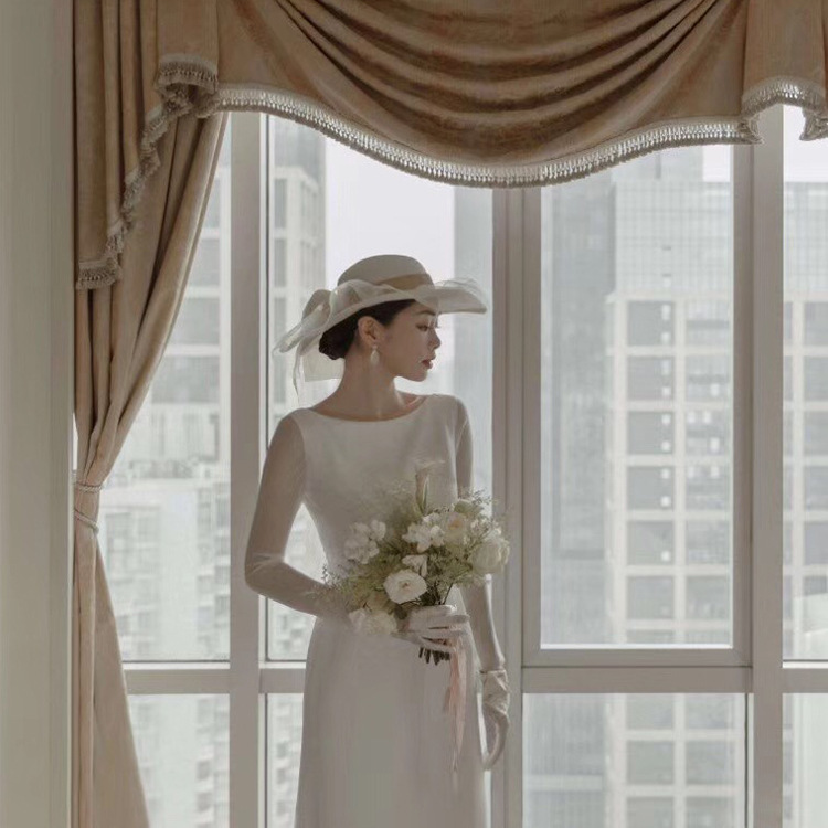French Entry Lux Wedding Hat 2020 New Super Fairy White Satin Elegant Dress Wedding Hat