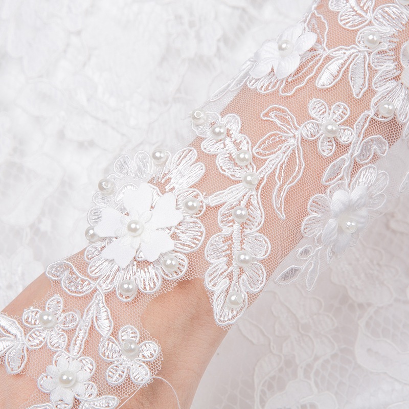 Wedding Gloves Wedding Bridal Gown Hook Finger Open Finger Strap Gloves Thin Lace Flower Inlaid Pearl Wedding Gloves Wedding Bridal Gown Hook Finger Open Finger Strap Gloves Thin Lace Flower Inlaid Pearl