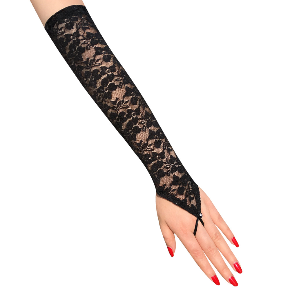 Bridal Wedding Dress Accessories Hook Finger Light Diamond Lace Gloves Long European Wedding Gloves