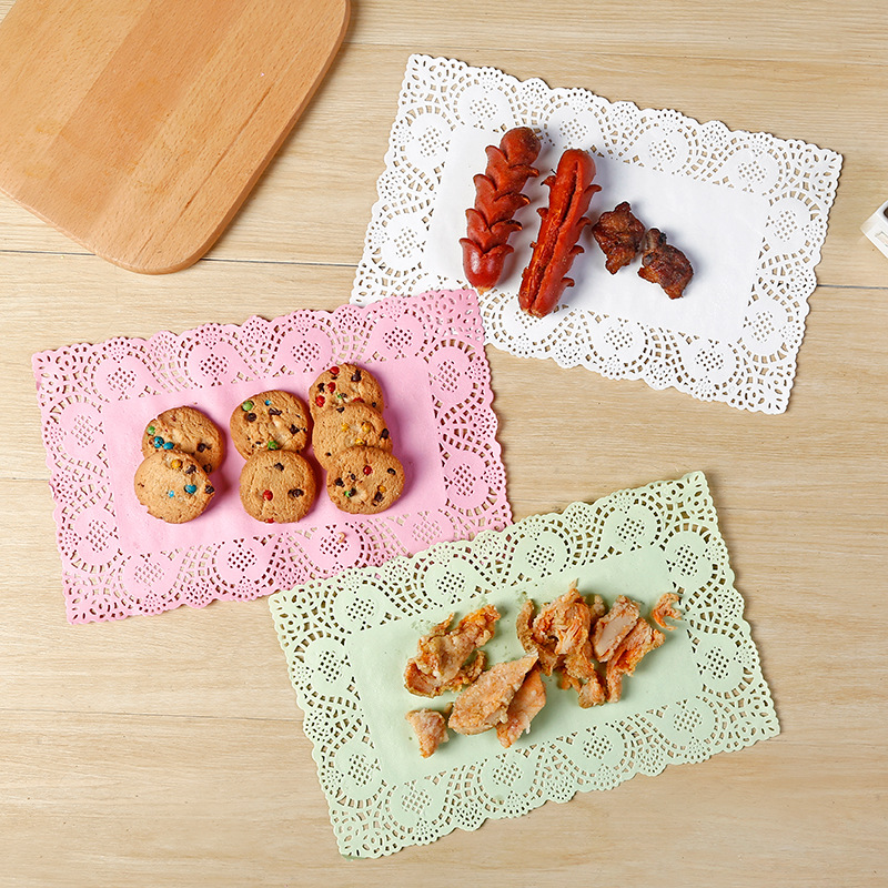 Doyley Rectangular 25*35 Disposable Hollow Paper Cutouts Bread Tray Lace Paper Square Plate Mat Paper