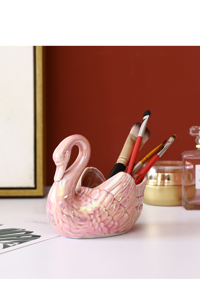 Nordic Light Luxury Pure Ceramic Swan Jewelry Box Pen Holder Brush Makeup Tube Brush Girly Bedroom Romantic Wedding Decoration