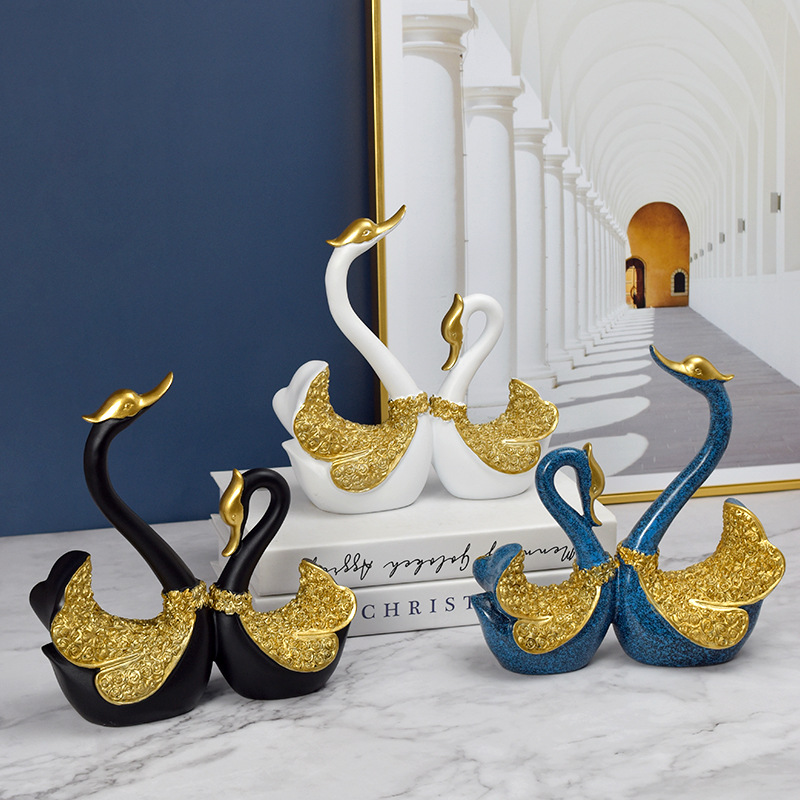 Factory Direct Sales Resin Crafts European Couple Swan Creative Decoration Home Wine Cabinet Decorations Wedding Gifts