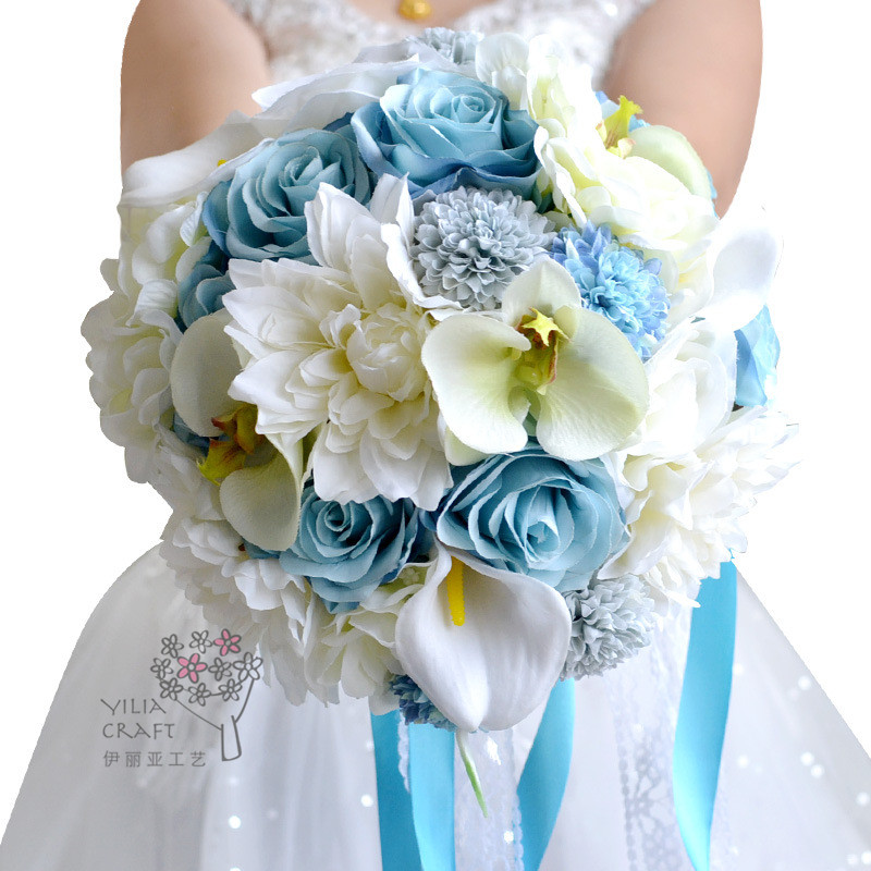 Bridal bouquet creative multi-colored silk flowers mixed the bride&#039;s hand bouquet vintage purple pink  hand bouquet.