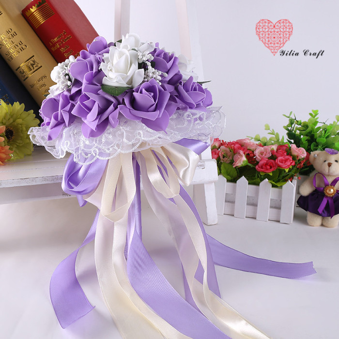 Artificial foam artificial flower bridal bouquet simulation double - colored rose Korean style.
