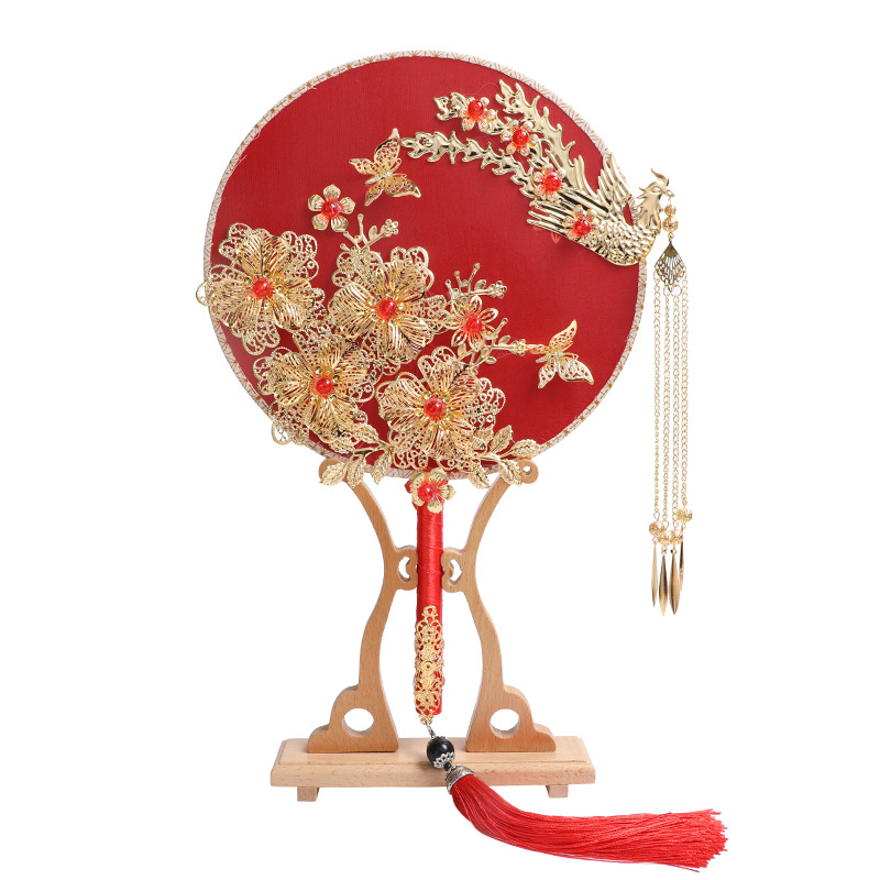 Finished Gift Box Ancient Style Bride Circular Fan Chinese Classical Wedding Xiuhe Clothing Bridal Bouquet Fan Photography Props