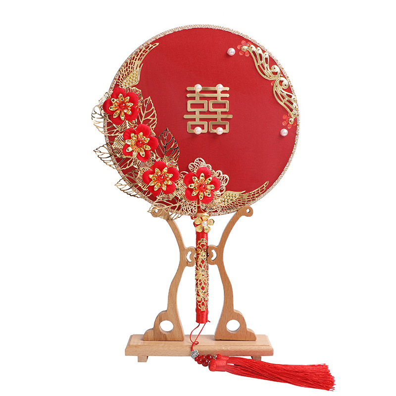 Finished Gift Box Ancient Style Bride Circular Fan Chinese Classical Wedding Xiuhe Clothing Bridal Bouquet Fan Photography Props