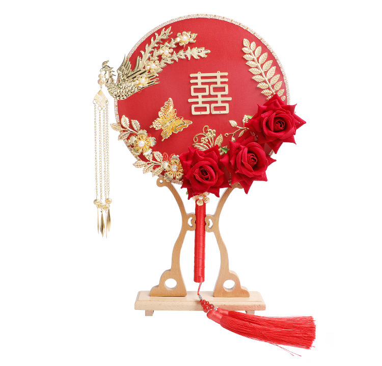 Finished Gift Box Ancient Style Bride Circular Fan Chinese Classical Wedding Xiuhe Clothing Bridal Bouquet Fan Photography Props