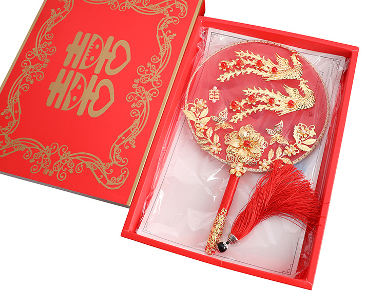 Finished Gift Box Ancient Style Bride Circular Fan Chinese Classical Wedding Xiuhe Clothing Bridal Bouquet Fan Photography Props