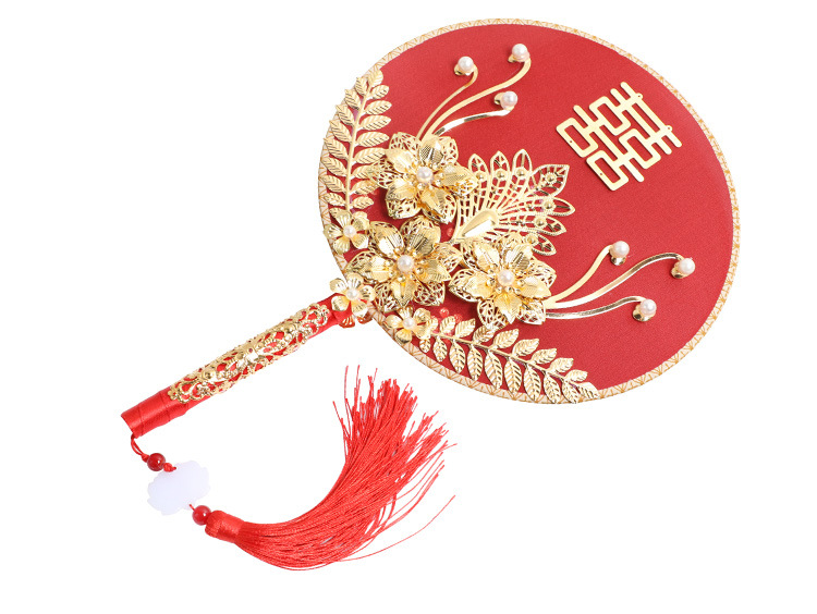 Finished Gift Box Ancient Style Bride Circular Fan Chinese Classical Wedding Xiuhe Clothing Bridal Bouquet Fan Photography Props