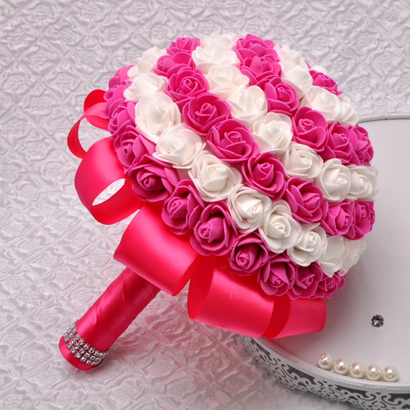 Aliexpress sales bridal bouquet candy color PE rose bridesmaid bouquet support customization