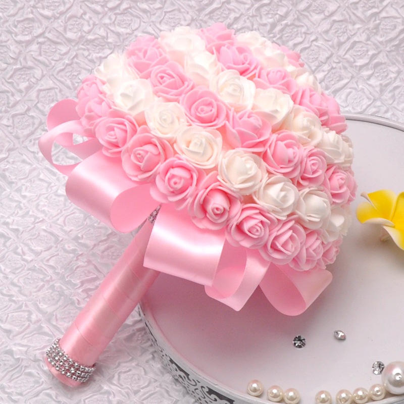 Aliexpress sales bridal bouquet candy color PE rose bridesmaid bouquet support customization