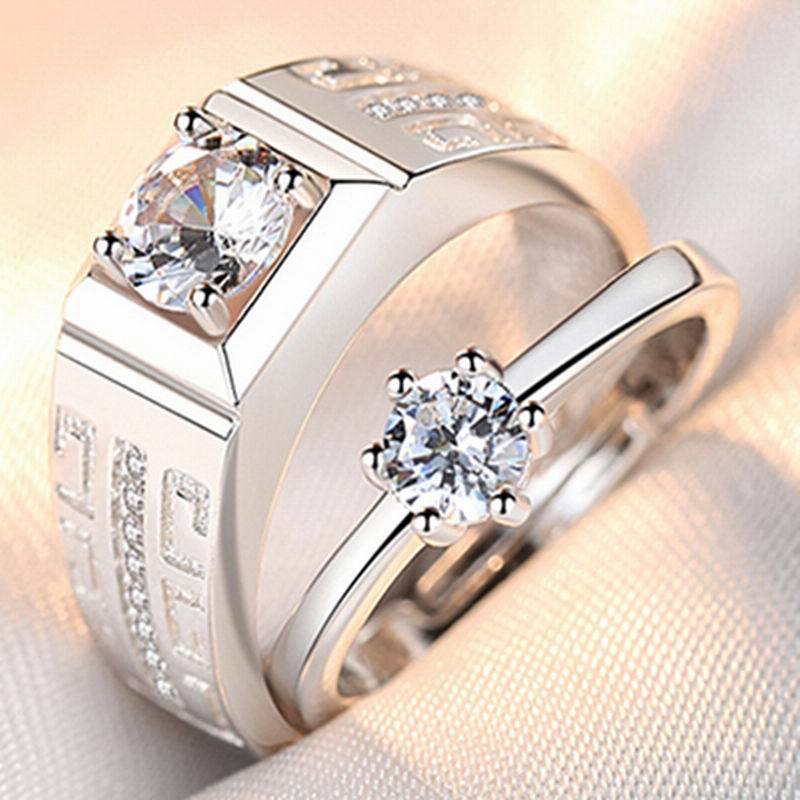 Couple Ring Men and Women Couple Rings Simulation Diamond Ring Open Zircon Ring Classic Ring Wholesale Jewelry Factory TikTok