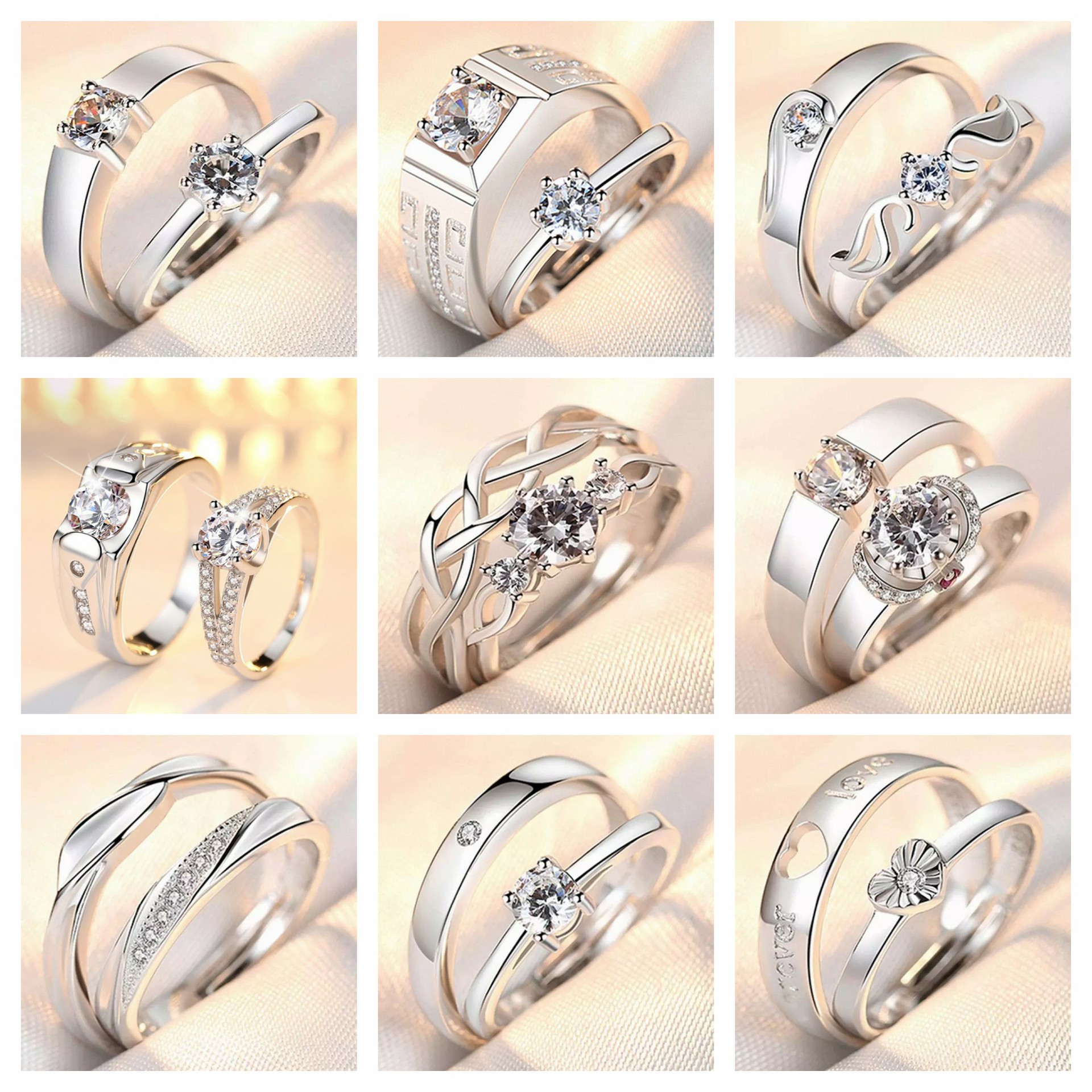 Couple Ring Men and Women Couple Rings Simulation Diamond Ring Open Zircon Ring Classic Ring Wholesale Jewelry Factory TikTok