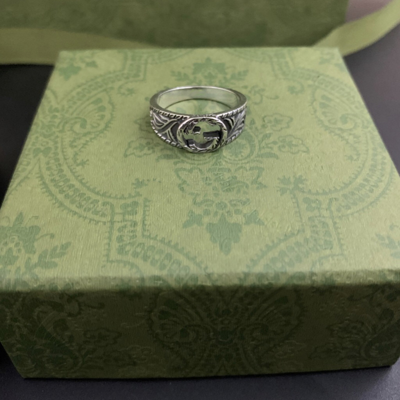 Gujia Double G Sterling Silver Ring Couple Rings Elf Flower and Bird Super Girl Men's and Women's Same Cross Heart Classic Couple Rings