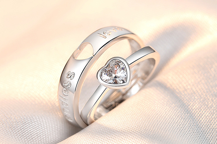 Couple Ring Pair Men and Women Simple Fashion Temperament Korean Style Crown Zircon Couple Rings Opening Wedding Simulation Diamond Ring
