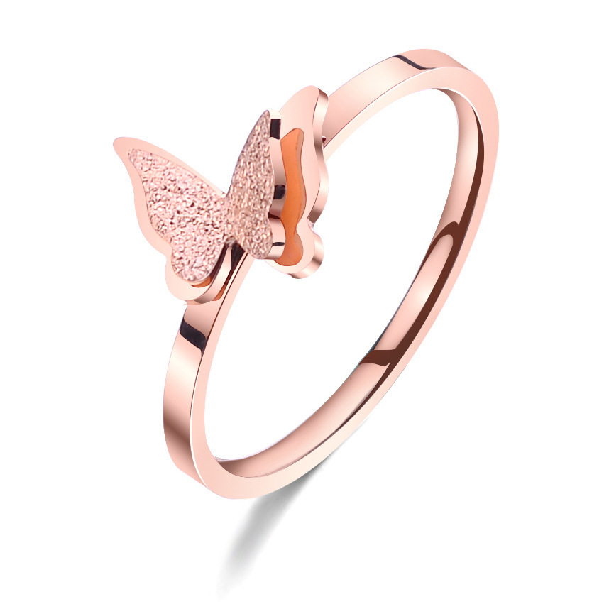 Jeweled Rose Gold Cold Wind Couple Couple Rings Internet Celebrity Titanium Steel Ring Fashion Manufacturer Couple Rings