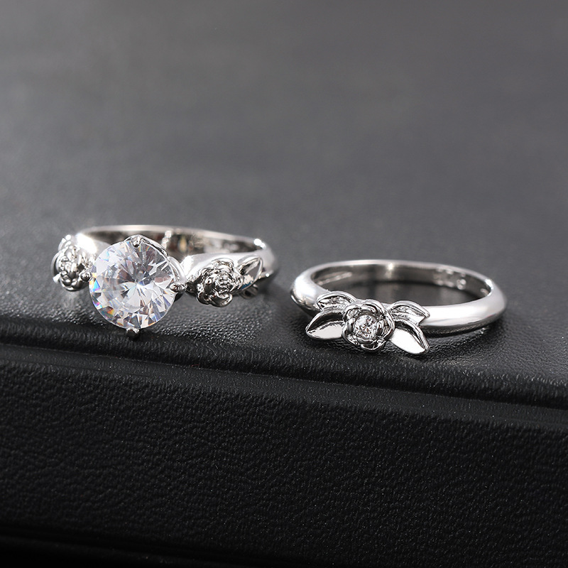 European and American Meiyu Couple Rings Four-Claw White Diamond-Embedded Couple Couple Rings Unisex One Couple Rings Ring Finger Ring
