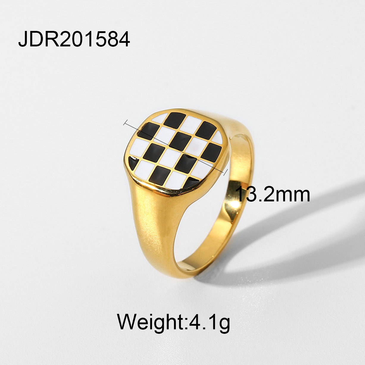 European and American Fashion Trendy Style 18K Gold Plated Stainless Steel Party Jewelry Love Chessboard Check Ring for Women Couple Rings