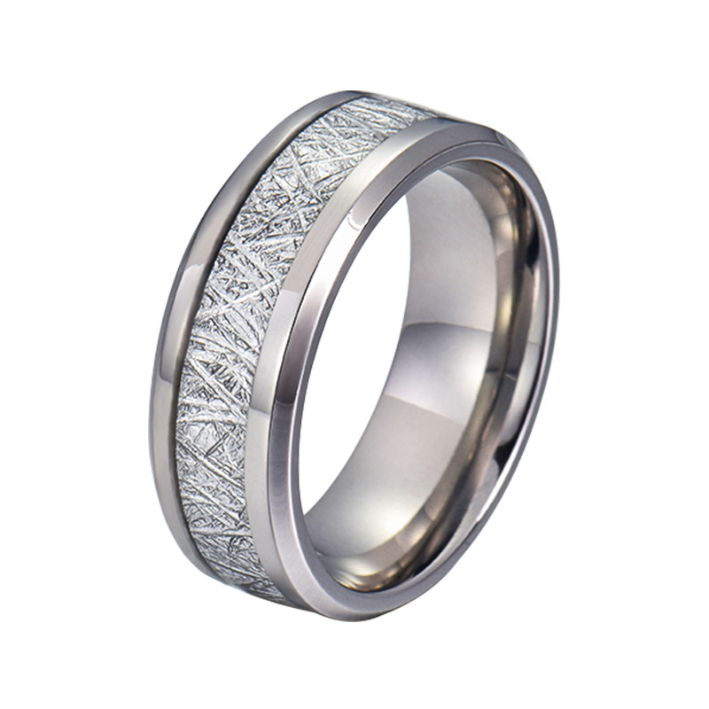 Cross-Border New Arrival Fashion Tungsten Ring Fine Polishing Smooth Delicate Inlaid Silver Imitation Meteorite Stainless Steel Couple Rings