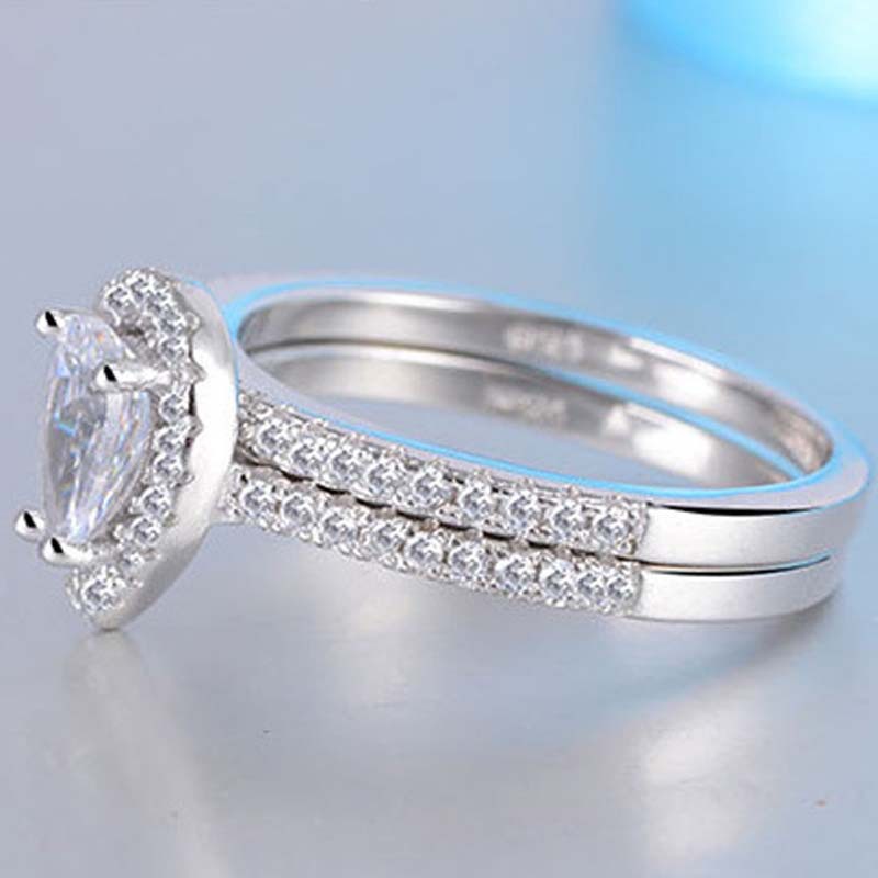 Daiqi Copper Plating Ring Set Women&#039;s Couple Rings Single Row Micro-Inlaid Water Drop Pink Diamond Combined Ring Couple R603-r4211A