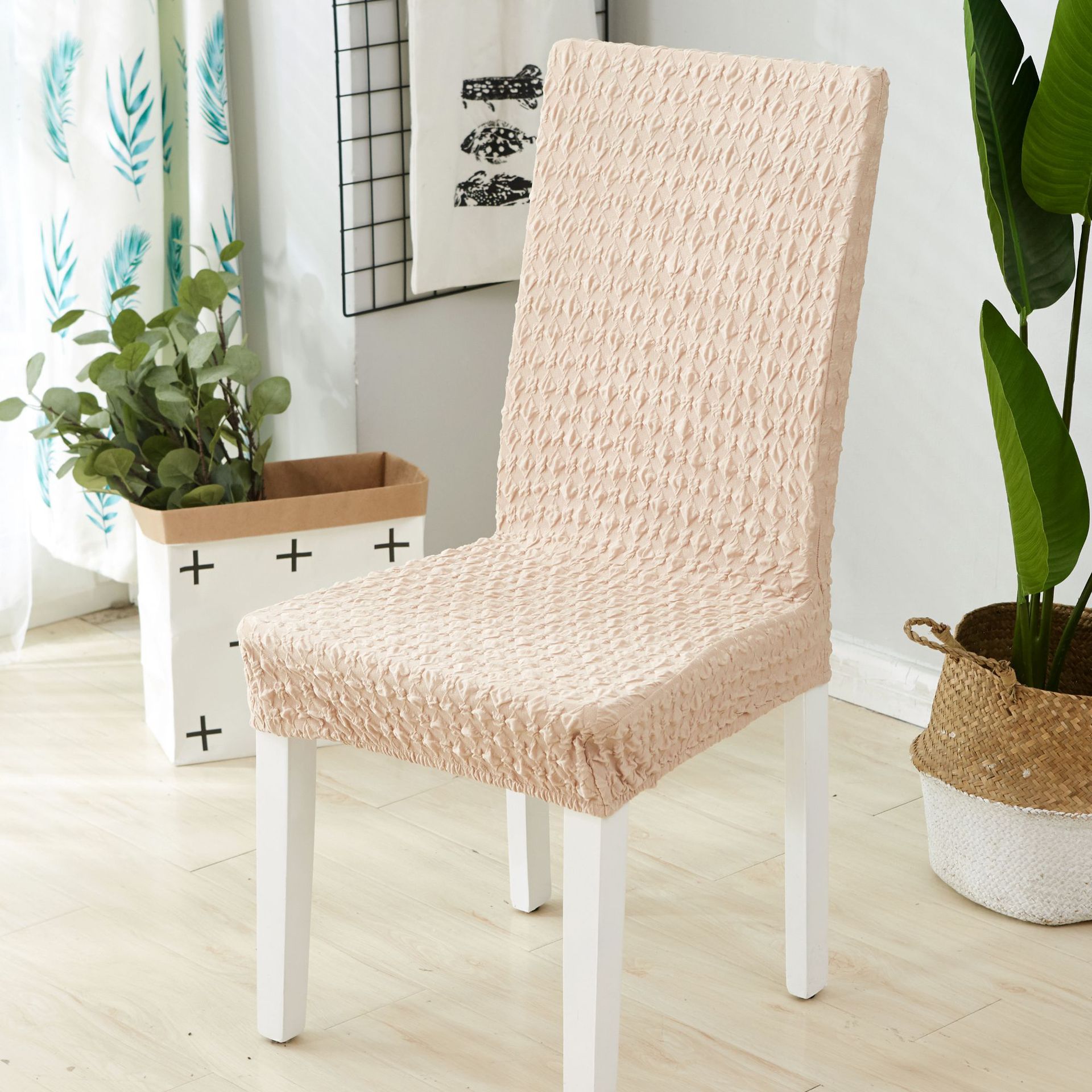 Japanese jacquard milk silk knitting elastic chair cover conjoined office dining chair hotel chair cover sofa cover