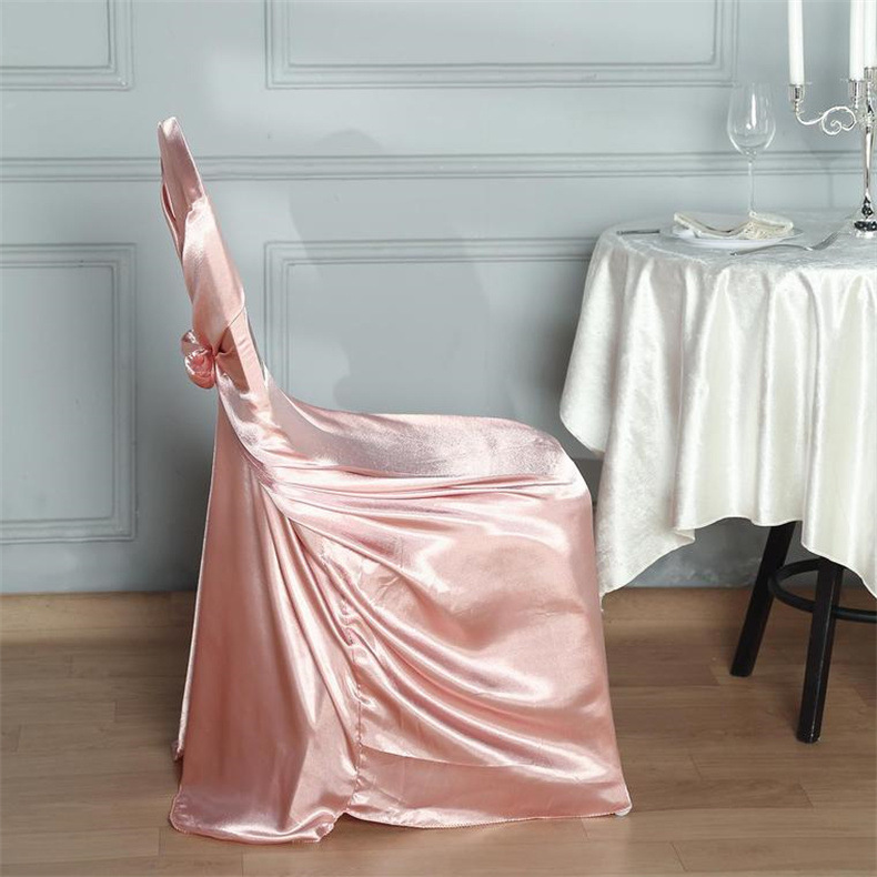 Amazon Hot-Selling Hotel Wedding Solid Color Banquet Chair Cover Satin Satin Universal Chair Cover