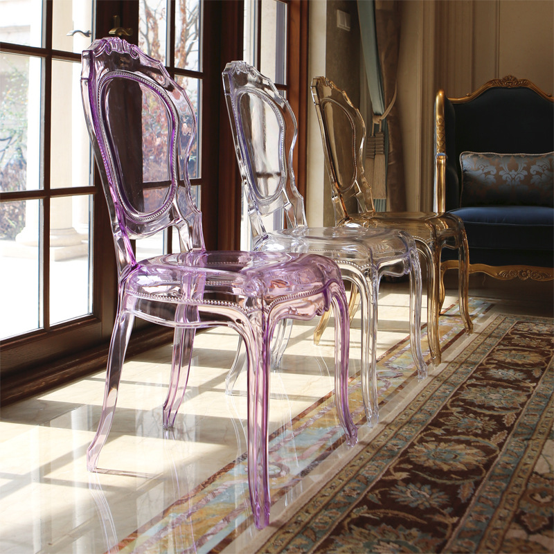 Crystal Chair  Transparent Crystal Dining Chair Ghost Stool Cosmetic Chair Vintage Hotel Palace Chair