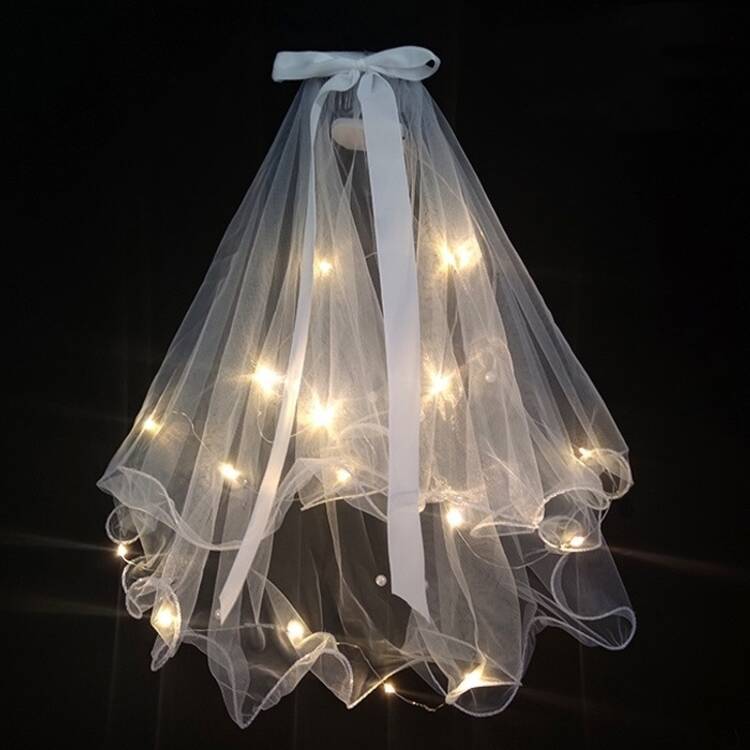 Wedding Veil Veil Light-Emitting Double-Layer Super Fairy New Bow Double-Layer Ribbon Bow Veil Headwear with Light Wedding Veil Veil Light-Emitting Double-Layer Super Fairy New Bow Double-Layer Ribbon Bow Veil Headwear with Light