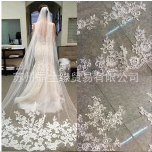 2016 Special romantic Decal Soft yarn Length 3 Newton lace bridal Veil Super long Wedding Veil White