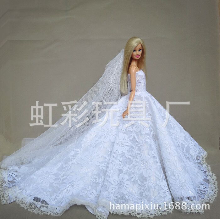 White Trailing Wedding Dress with Veil Dress-up Doll 30cm Wedding Dress 2020 Generation E-Commerce Ping White Trailing Wedding Dress with Veil Dress-up Doll 30cm Wedding Dress 2020 Generation E-Commerce Ping