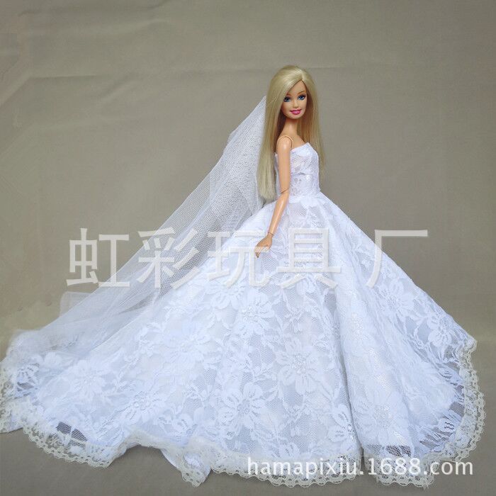 White Trailing Wedding Dress with Veil Dress-up Doll 30cm Wedding Dress 2020 Generation E-Commerce Ping White Trailing Wedding Dress with Veil Dress-up Doll 30cm Wedding Dress 2020 Generation E-Commerce Ping