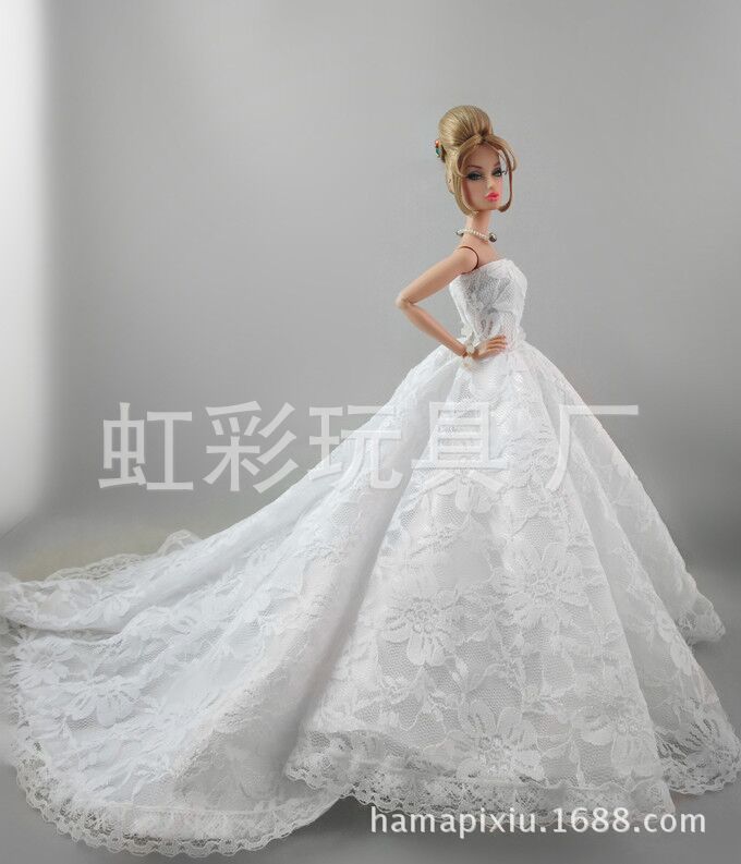 White Trailing Wedding Dress with Veil Dress-up Doll 30cm Wedding Dress 2020 Generation E-Commerce Ping White Trailing Wedding Dress with Veil Dress-up Doll 30cm Wedding Dress 2020 Generation E-Commerce Ping
