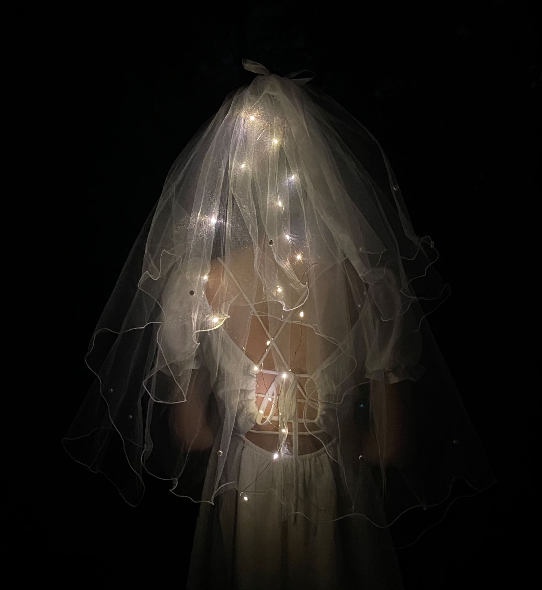 Luminous Veil Bridal Headdress Adult and Children Bow Short Lace Lamp Head Wedding Veil