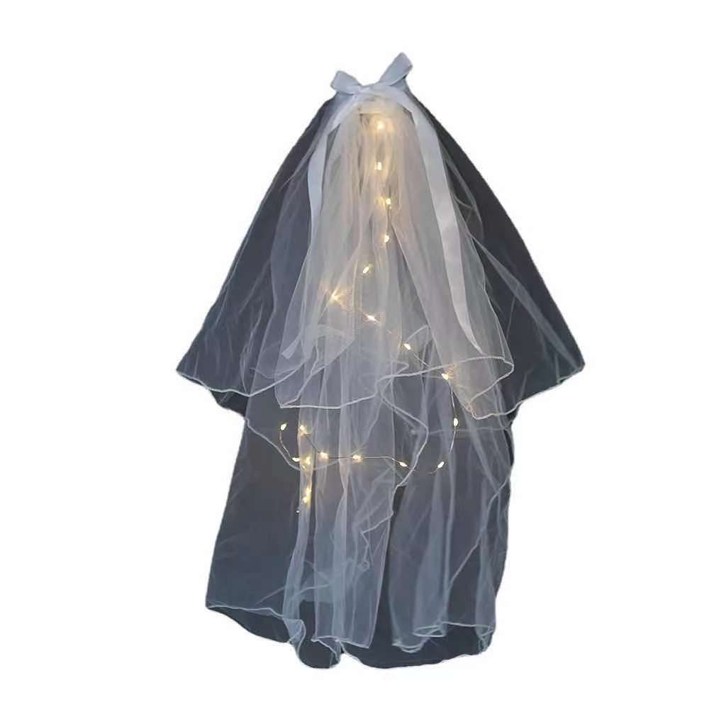 Luminous Veil Bridal Headdress Adult and Children Bow Short Lace Lamp Head Wedding Veil