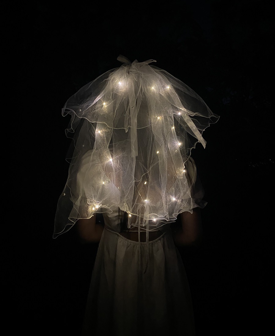 Luminous Veil Bridal Headdress Adult and Children Bow Short Lace Lamp Head Wedding Veil