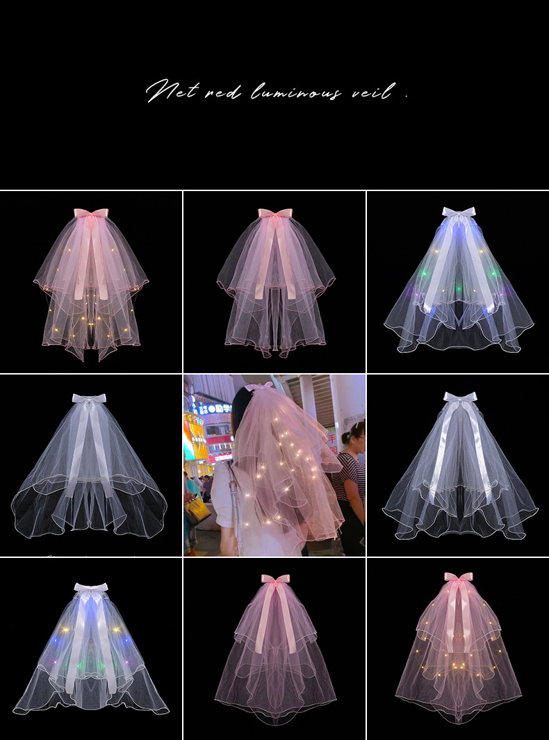 New Night Market Internet Celebrity Same Double-Layer Bow Color Lights Wedding Veil New Night Market Internet Celebrity Same Double-Layer Bow Color Lights Wedding Veil