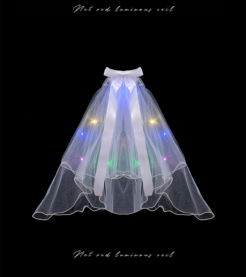 New Night Market Internet Celebrity Same Double-Layer Bow Color Lights Wedding Veil New Night Market Internet Celebrity Same Double-Layer Bow Color Lights Wedding Veil