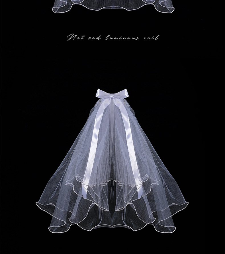 New Night Market Internet Celebrity Same Double-Layer Bow Color Lights Wedding Veil New Night Market Internet Celebrity Same Double-Layer Bow Color Lights Wedding Veil