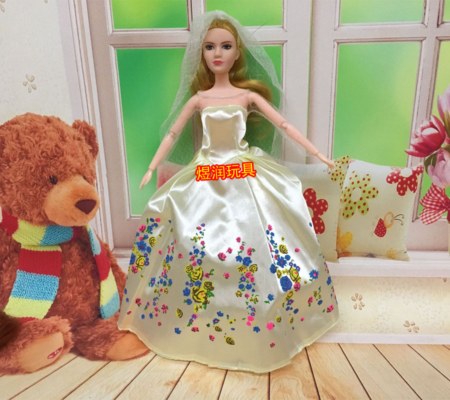 Cinderella Barbie Doll Costume Beige Dress One-Piece Dress Wedding Dress Veil Suit