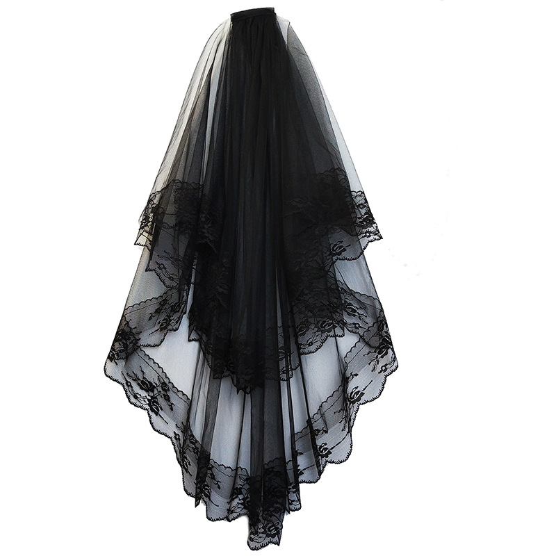 Black Halloween Headdress Lace Short Bridal Veil Vintage Face Cover Wedding Photo White Wedding Veil
